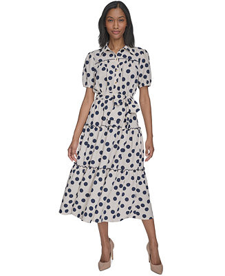 Women's Collared Tie-Waist Short-Sleeve Tiered Dress | Macy's
