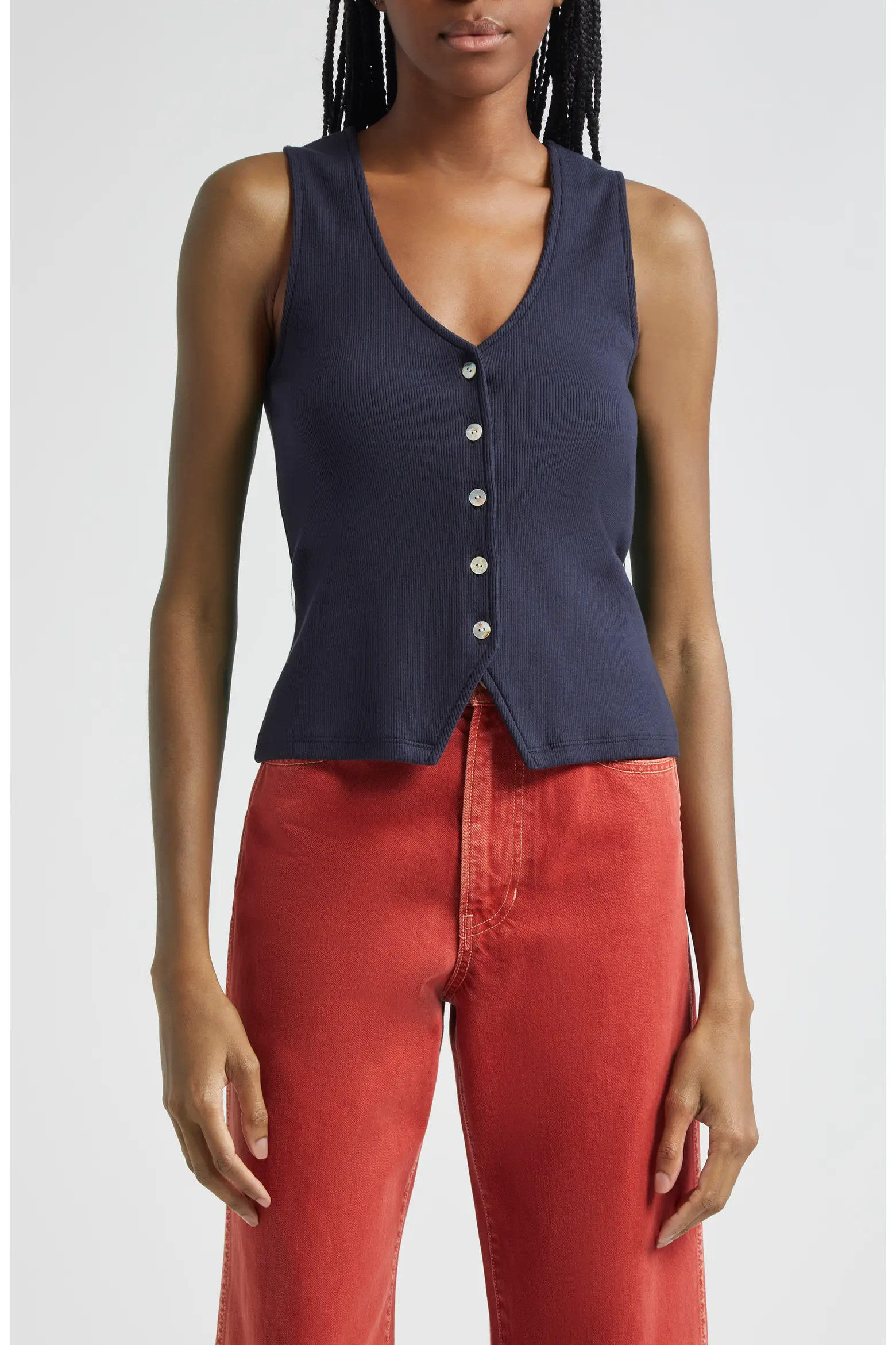 Veronica Beard Hoorne Cotton Rib Button-Up Vest (Women) | Nordstromrack | Nordstrom Rack
