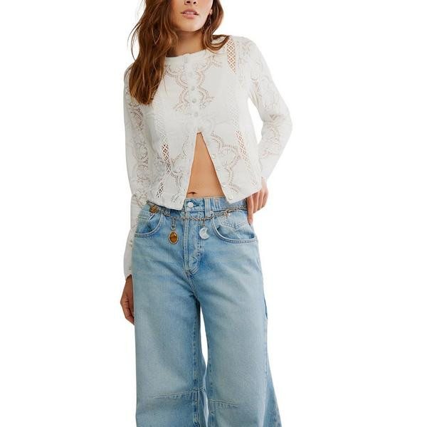 Women's Free People Jae Knit Long Sleeve Button Up Shirt Small Sugar Swizzle | Scheels Sports