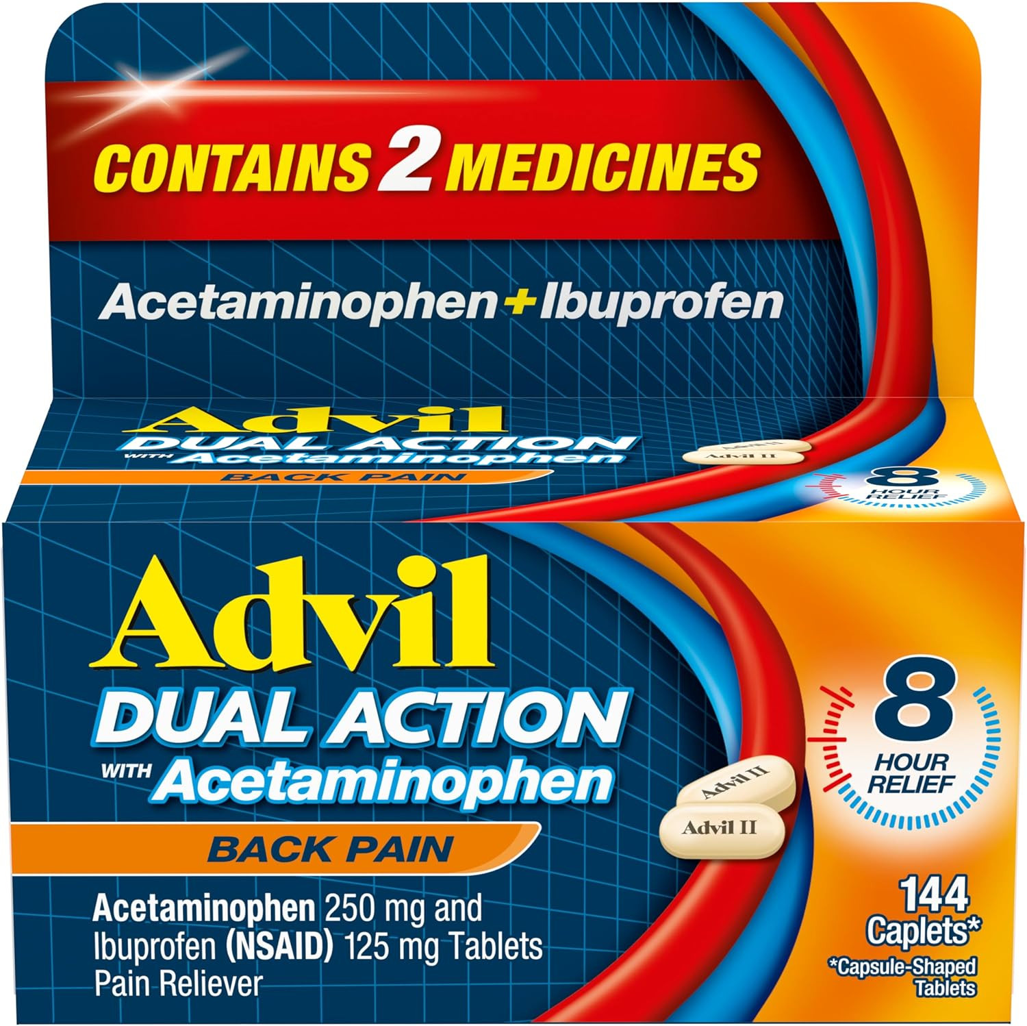 Advil Dual Action Back Pain, Ibuprofen 125mg, 144 Caplets | Amazon (US)