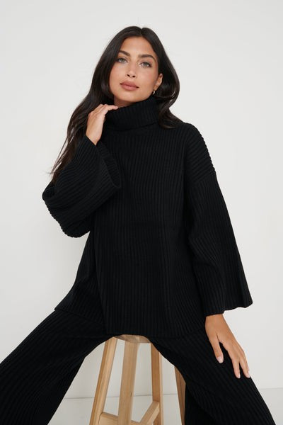 Lina Ribbed Jumper- Black | Pretty Lavish (UK)