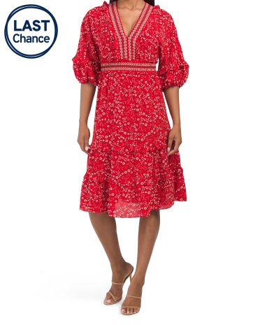 Printed Bubble Crepe Elbow Sleeve Dress | Marshalls