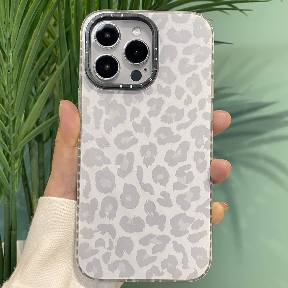 Ctedler White Leopard Light Grey Case for iPhone 14 Pro, White Cheetah Print Cute Stylish Soft TP... | Amazon (US)