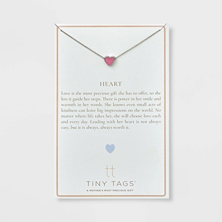Tiny Tags Platinum Plated Heart Chain Necklace - Silver | Target
