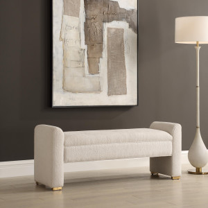 Plush Upholstered Bench - 55.5" - Cream | Christmas Central