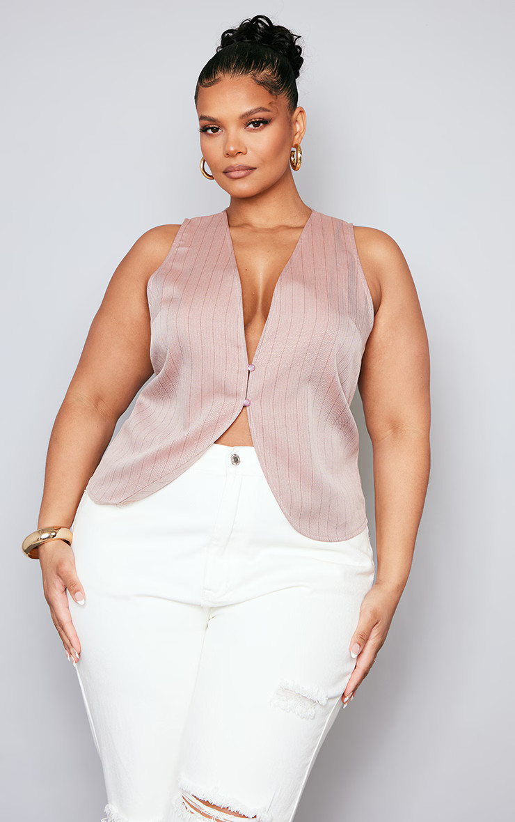 Plus Mauve Pinstripe Fitted Tank | PrettyLittleThing US