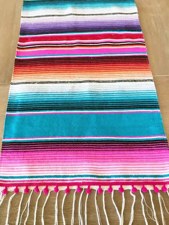 Mexican blanket, Serape table runner, southwestern turquoise, Mexican fiesta supplies, Cactus par... | Etsy (US)