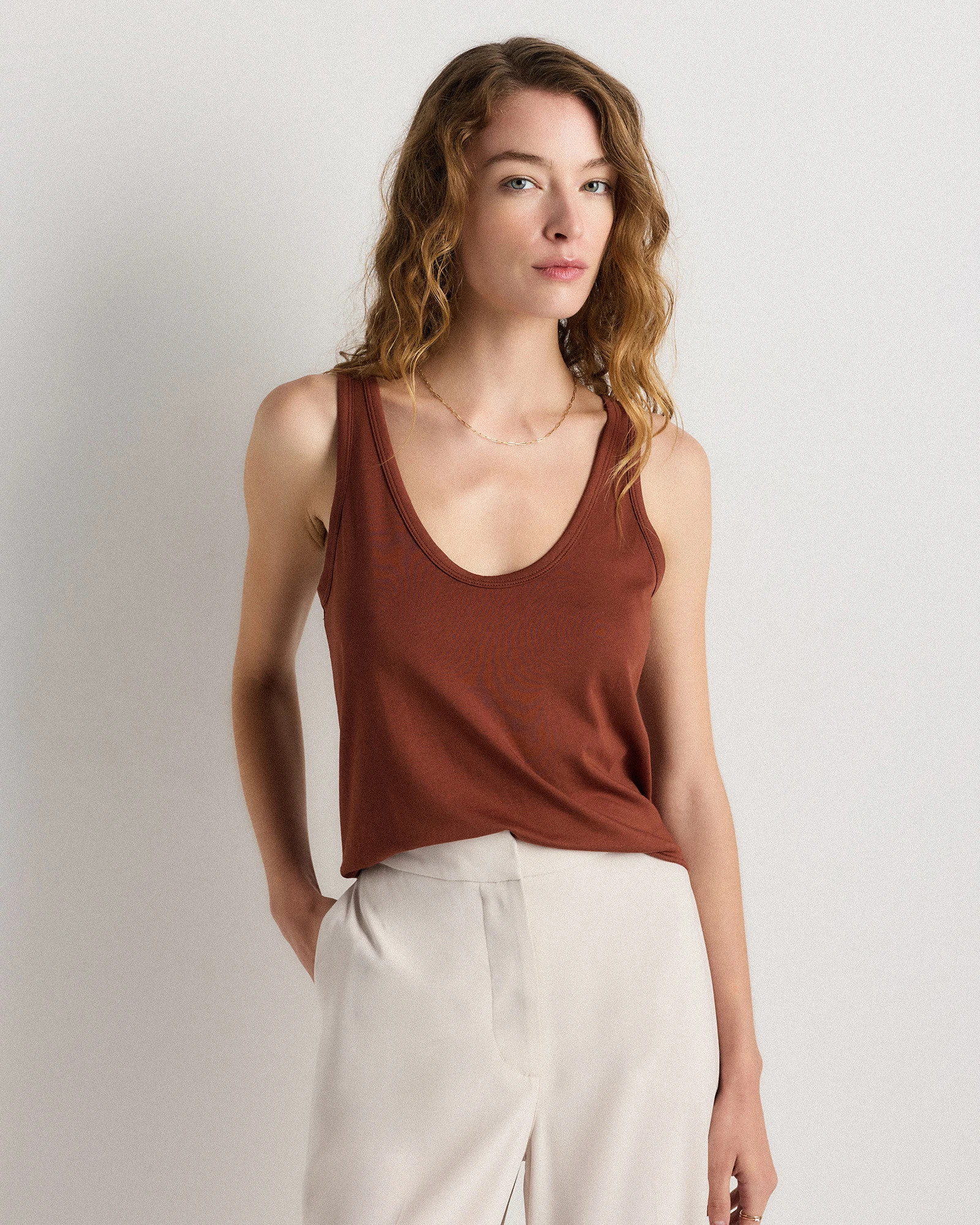 Quince | Women's Cotton Modal Double Scoop Neck Tank Top in Navy, Size XS, Cotton/Modal | Quince
