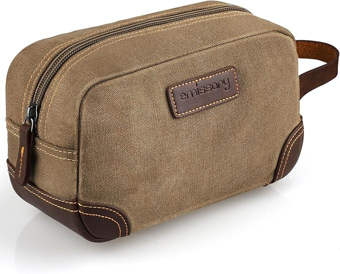 Emissary Men's Leather and Canvas Travel Toiletry Bag, Dopp Kit, Travel Bathroom Bag, Shaving Kit... | Amazon (US)