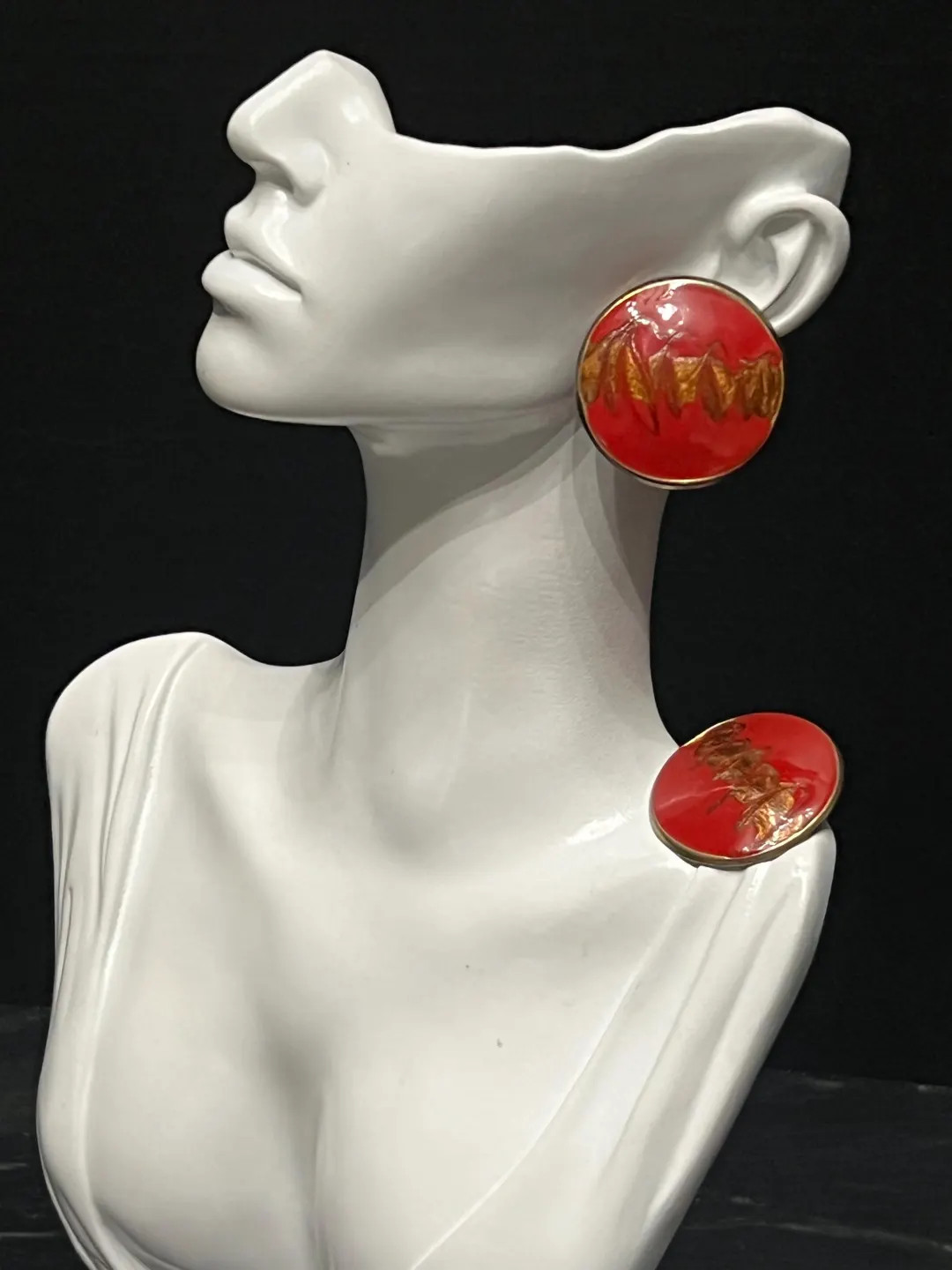 Vintage 80s Red Enamel Statement Earrings: Retro Gold Tone Jewelry | Etsy (US)