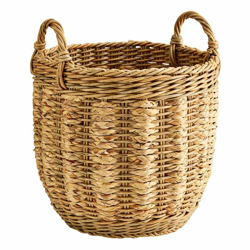 Two-Tone Round Water Hyacinth Storage Storage Basket, Small | At Home