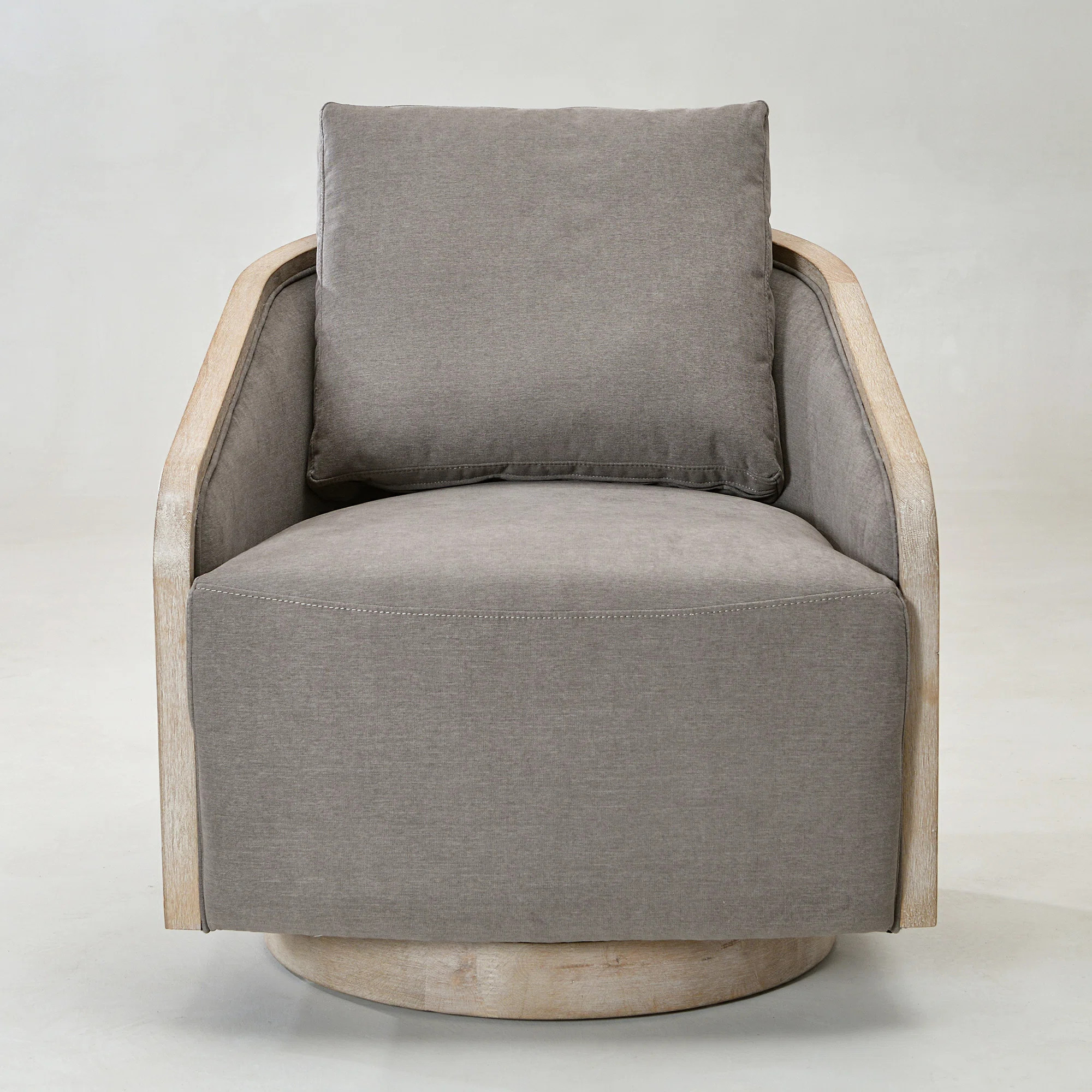 Gracie Oaks 30" Wide Polyester Upholstered Swivel Barrel Chair With Wood Base | Wayfair | Wayfair North America