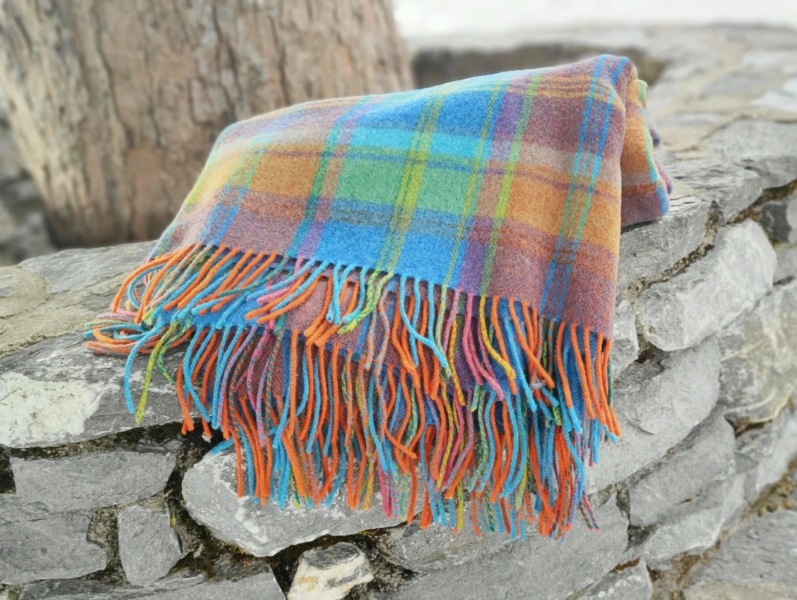 Supersoft Irish Lambswool Blanket/throw Blue Orange Green Plaid Check 137x180 Cm 54x71'' 100% Pur... | Etsy (US)