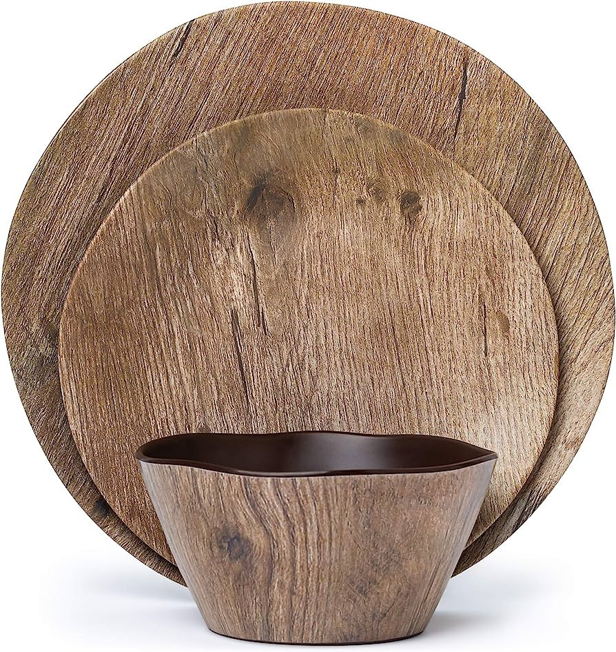 Melamine Dinnerware Sets - 12 pcs Melamine Plates Outdoor Plates Summer Plates and Bowls Sets Mel... | Amazon (US)