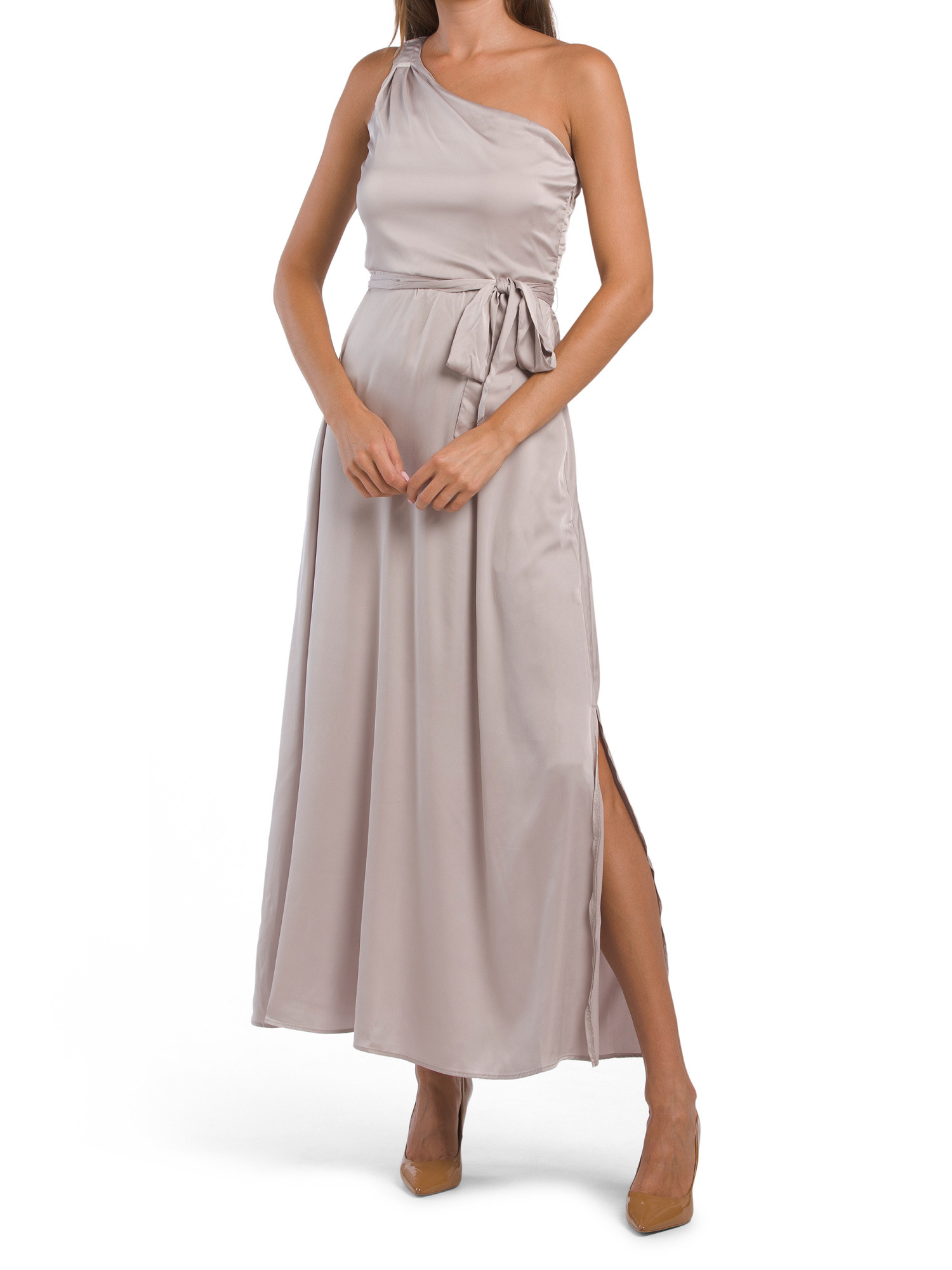 Satin Tie Front One Shoulder Maxi Dress | TJ Maxx