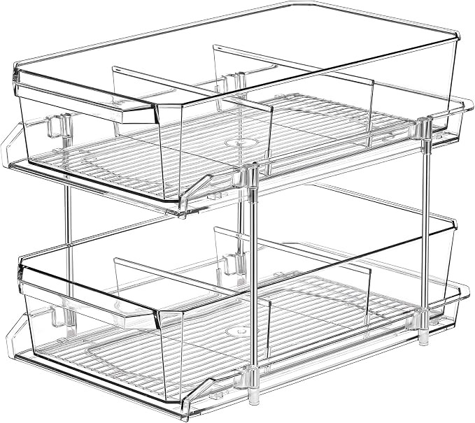 2 Tier Clear Organizer with Dividers for Cabinet, Shlef, Counter - MultiUse Slide-Out Storage Con... | Amazon (US)
