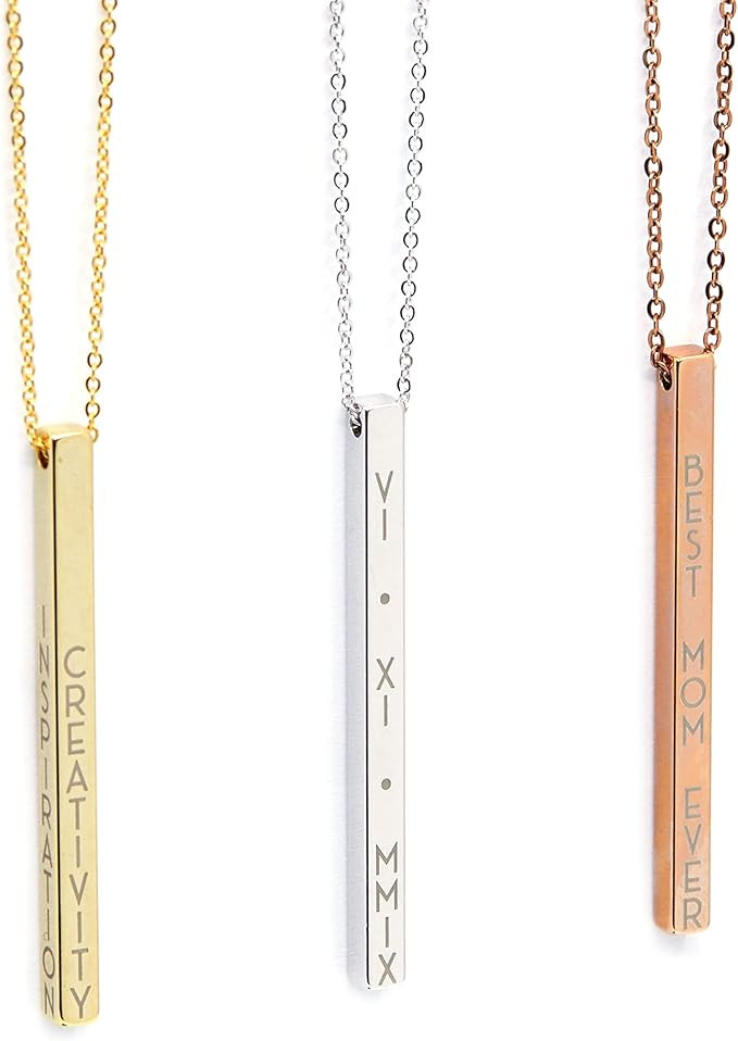 Personalized Vertical Bar Necklace Coordinate Jewelry Mothers Day Gifts for Her Roman Numeral Gra... | Amazon (US)
