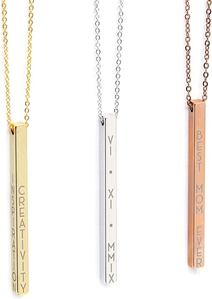 Personalized Vertical Bar Necklace Coordinate Jewelry Mothers Day Gifts for Her Roman Numeral Gra... | Amazon (US)