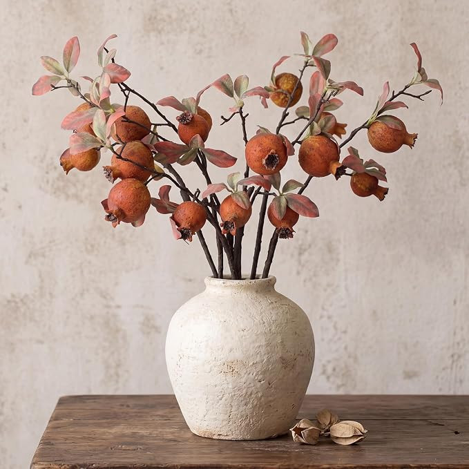 8 Pcs 21 Inch Artificial Pomegranate Branches Faux Autumn Stems Fake Fruit Branch Fall Leaves Art... | Amazon (US)