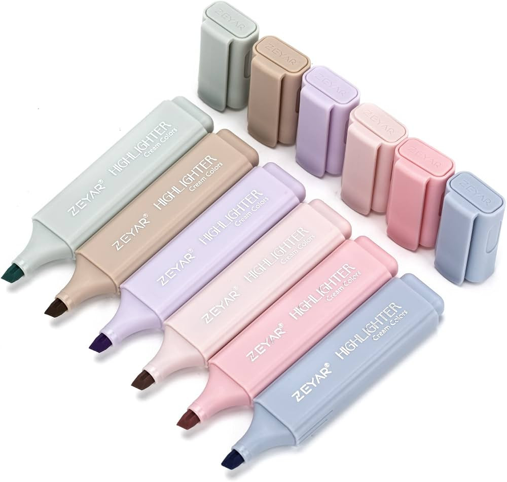 ZEYAR Highlighter Pen, Cream Colors Chisel Tip, Aesthetic Highlighter Marker, Water Based, Quick ... | Amazon (US)