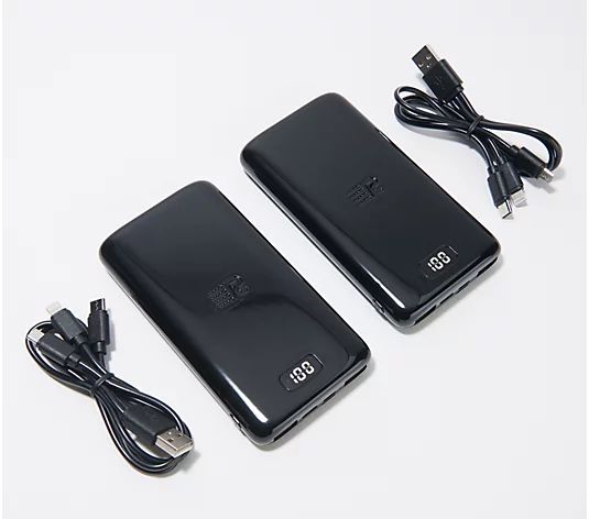 Rush Charge Set of 2 10,000mAh Power Banks with Cables | QVC