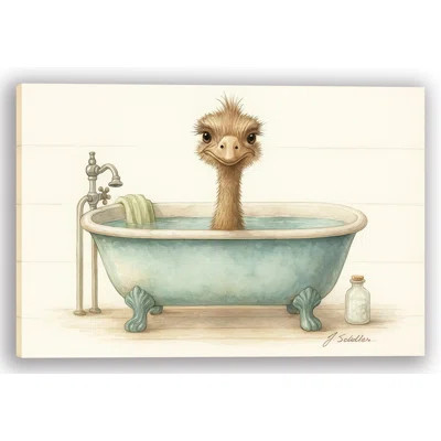 Ostrich Spa – Quirky Bird in Bathtub Canvas Bathroom Art | Wayfair North America