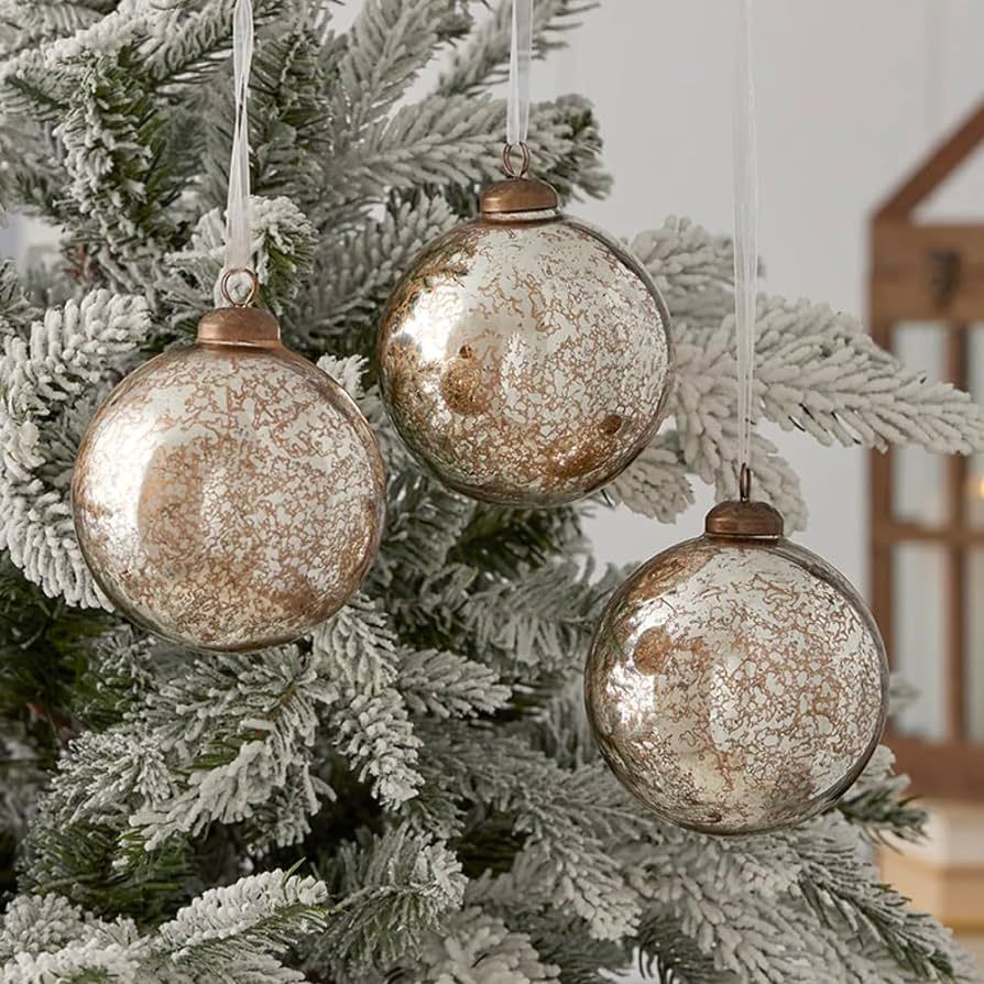 Mercury Glass Ornament Set of 3 | Glass Construction Antique Silver Finish | Packaged in Reusable... | Amazon (US)