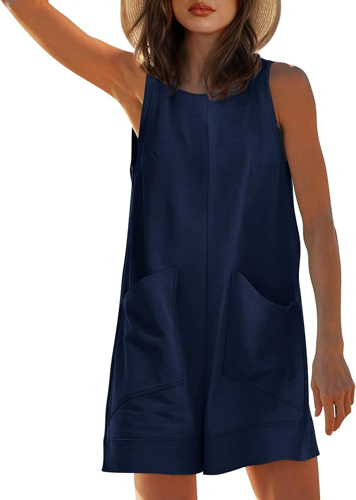 XIEERDUO Rompers For Women 2024 Summer Sleeveless Loose Fit Vacation Outfits Overall Jumpsuits Ju... | Amazon (US)