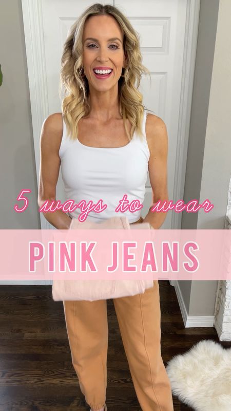 5 ways to wear pink jeans! I love these light pink jeans and they really go with everything! 

#LTKunder100 #LTKunder50 #LTKstyletip