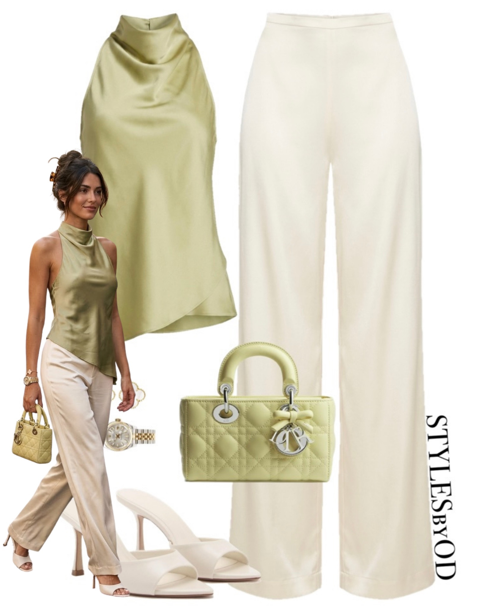 SIMPLE ELEGANCE IN SAGE GREEN & CREAM🍸

The ultimate effortless chic look for rooftop cocktails, sunset dinners, or upscale late summer events. Pairing a high-neck draped pastel green satin halter top with flowy, high-waisted cream wide-leg trousers creates an elongated silhouette, while the bag, off-white open-toe mules, and gold accessories finish the palette with understated elegance✨#LTKfashion

#LTKFashionMonth #LTKstyletip #LTKpartywear #LTKsummer #LTKeurope #LTKdatenight #LTKluxury