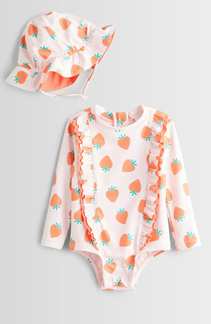 Tucker + Tate Long Sleeve One-Piece Rashguard Swimsuit & Sun Hat Set | Nordstrom | Nordstrom