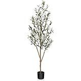 7.6FT (92'') Olive Tree Tall Skinny Artificial Plants for Home Indoor, Fake Potted Olive Silk Tre... | Amazon (US)