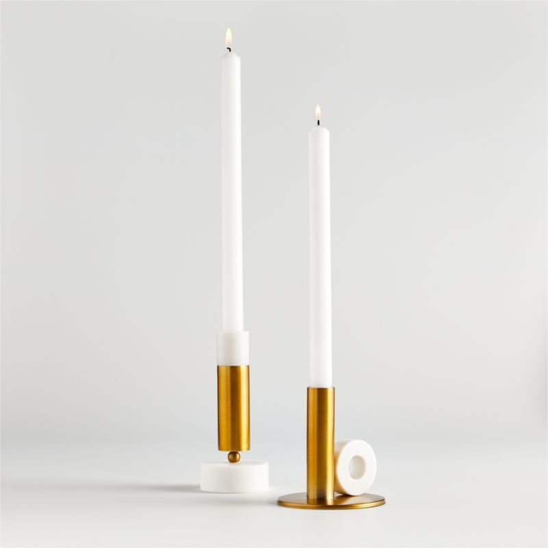 Strom Brass and Marble Candle Holders | Crate and Barrel | Crate & Barrel