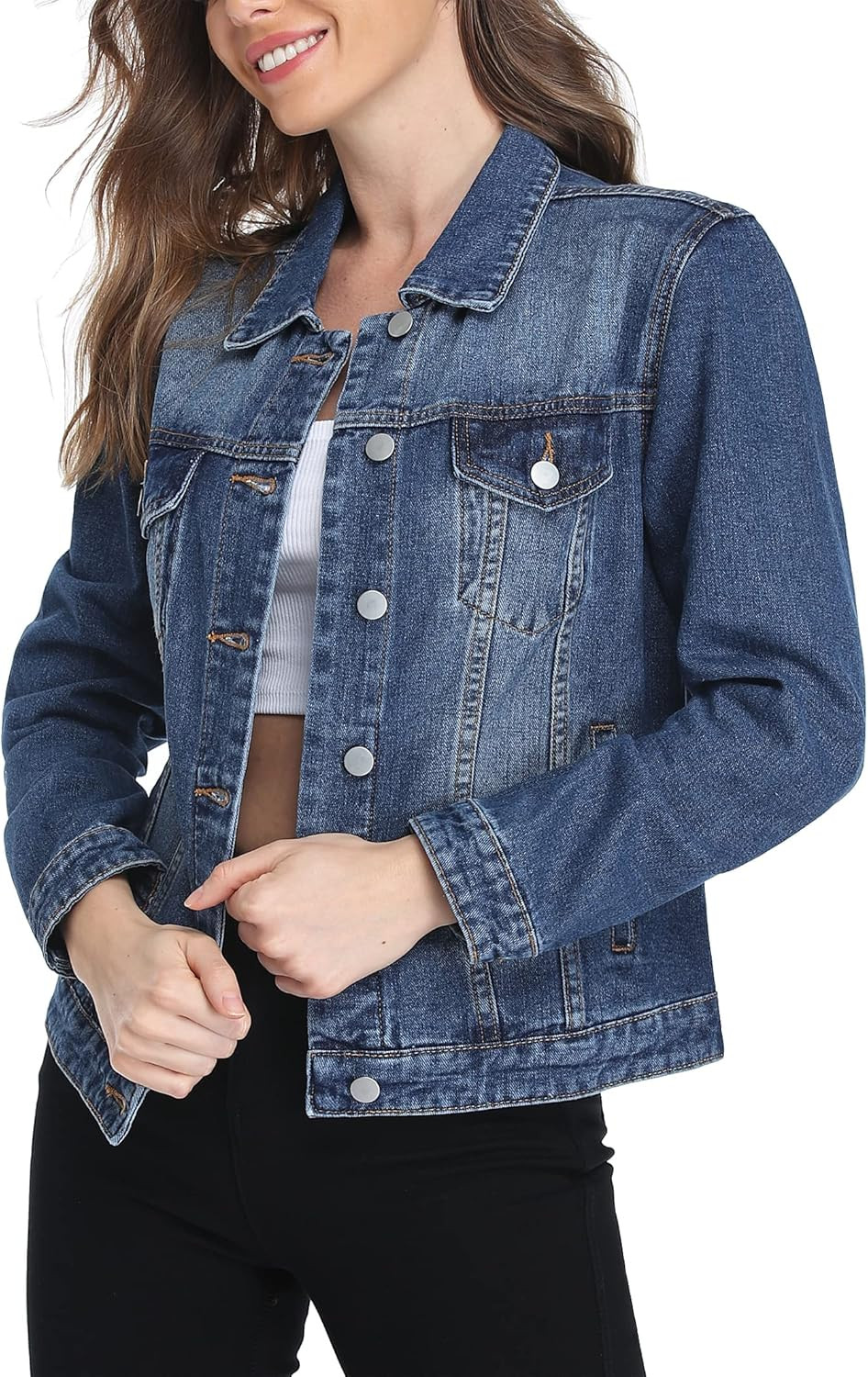 MISS MOLY Women's Denim Jackets Button Up Long Sleeve Ripped Vintage Trucker Jackets | Amazon (US)