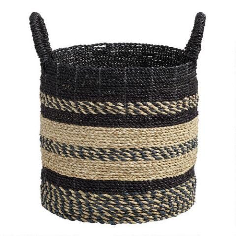 Medium Black and Natural Seagrass Calista Tote Basket | World Market