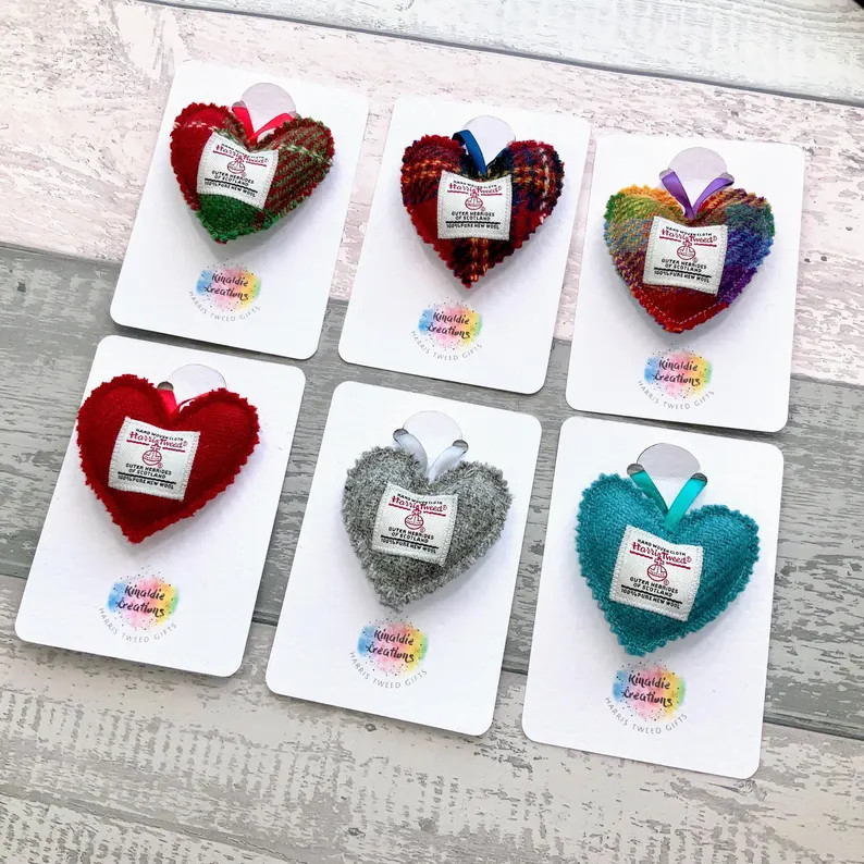 Harris Tweed Christmas Heart Decorations, Scottish Tartan Gift, Wool Anniversary for Mum, Tweed B... | Etsy (US)
