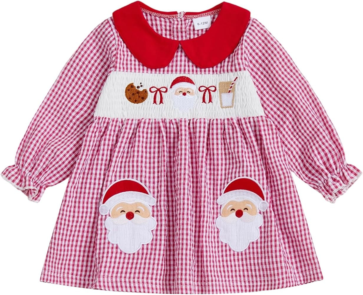 Toddler Baby Girl St Patricks Day Smocked Dress Shamrock Embroidery Long Sleeve Doll Collar Plaid... | Amazon (US)