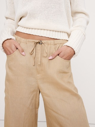The Studio Wide-Leg Drawstring Pant in Linen | Banana Republic (US)