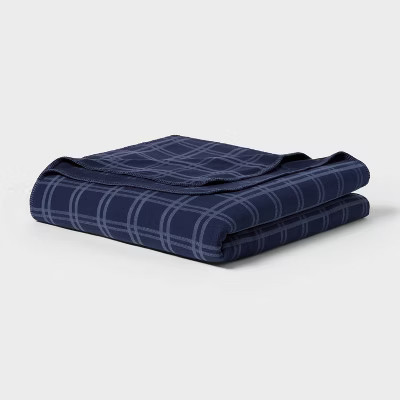Twin/Twin XL Brushed Cotton Blanket Navy Tonal Plaid - Threshold™ | Target