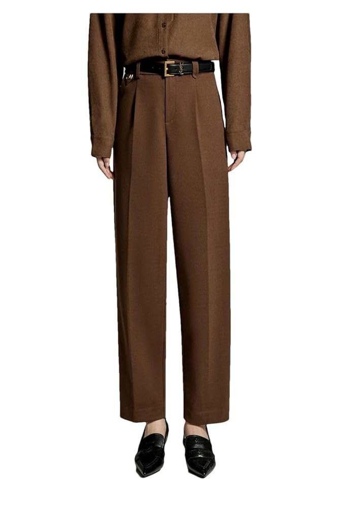 Women's Wool Suit Trousers High Waist Straight Leg Winter Business Pants | Amazon (US)