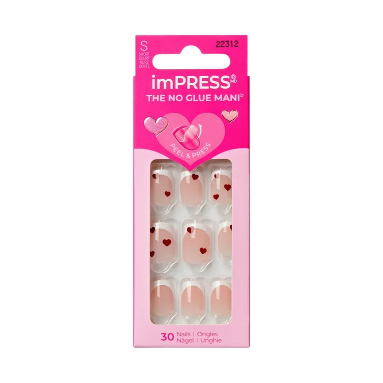 KISS imPRESS Valentine’s Day Press On Nails, Sweetest Gift, Short Squoval, 30 Count | Walmart (US)
