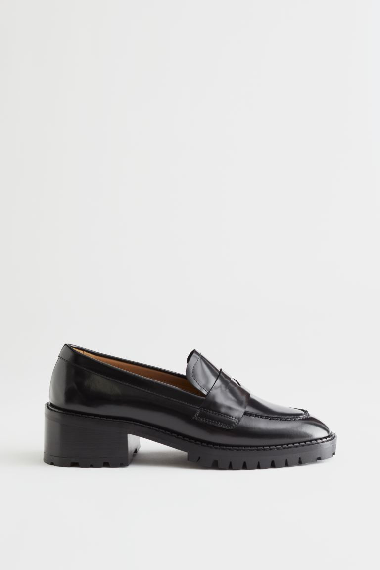 Heeled Leather Penny Loafers | H&M (DE, AT, CH, NL, FI)