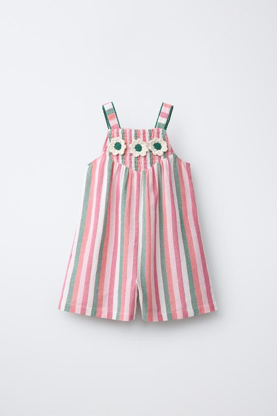 STRIPED CROCHET FLORAL SHORT JUMPSUIT | Zara US