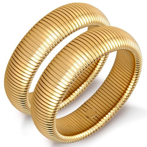 LYNYANIEE Gold Bangle Bracelets for Women Plated 14K Gold Chunky Cuff Bracelet Wide Stackable Thick Bangles Bracelets | Amazon (US)