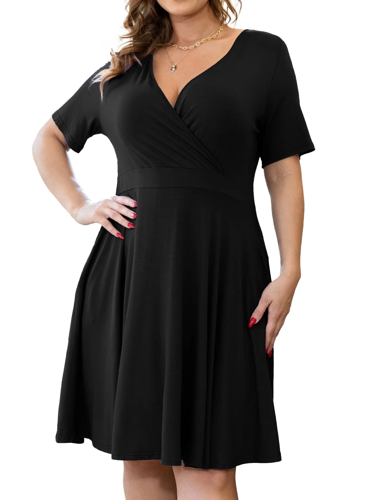 CPOKRTWSO Women's Plus Size Dresses Floral Printed Sexy V-Neck Short Sleeve Knee Length Casual Dr... | Walmart (US)