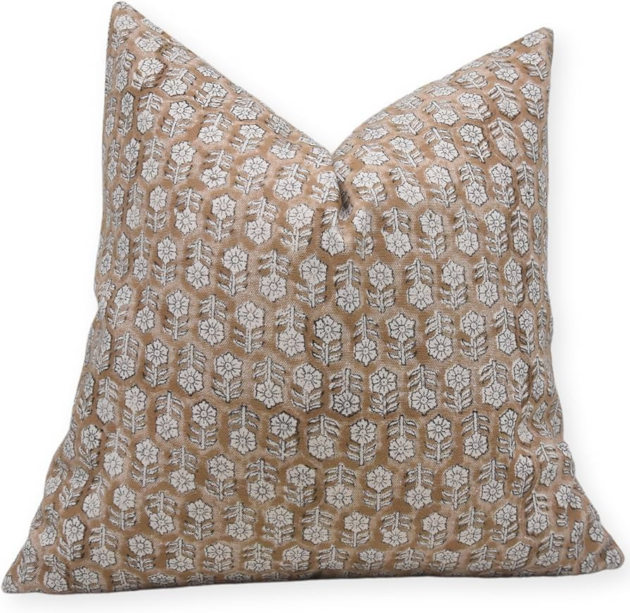 Handmade Block Print 18x18 Inch Duck Canvas Cotton Throw Pillowcase Cushion Cover, Fall Season, D... | Amazon (US)