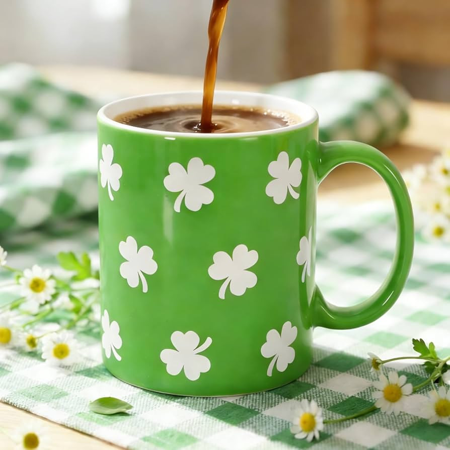 Whaline St. Patrick's Day Mug Ceramic Drinking Cup Green White Lucky Shamrock Clover Coffee Mug f... | Amazon (US)