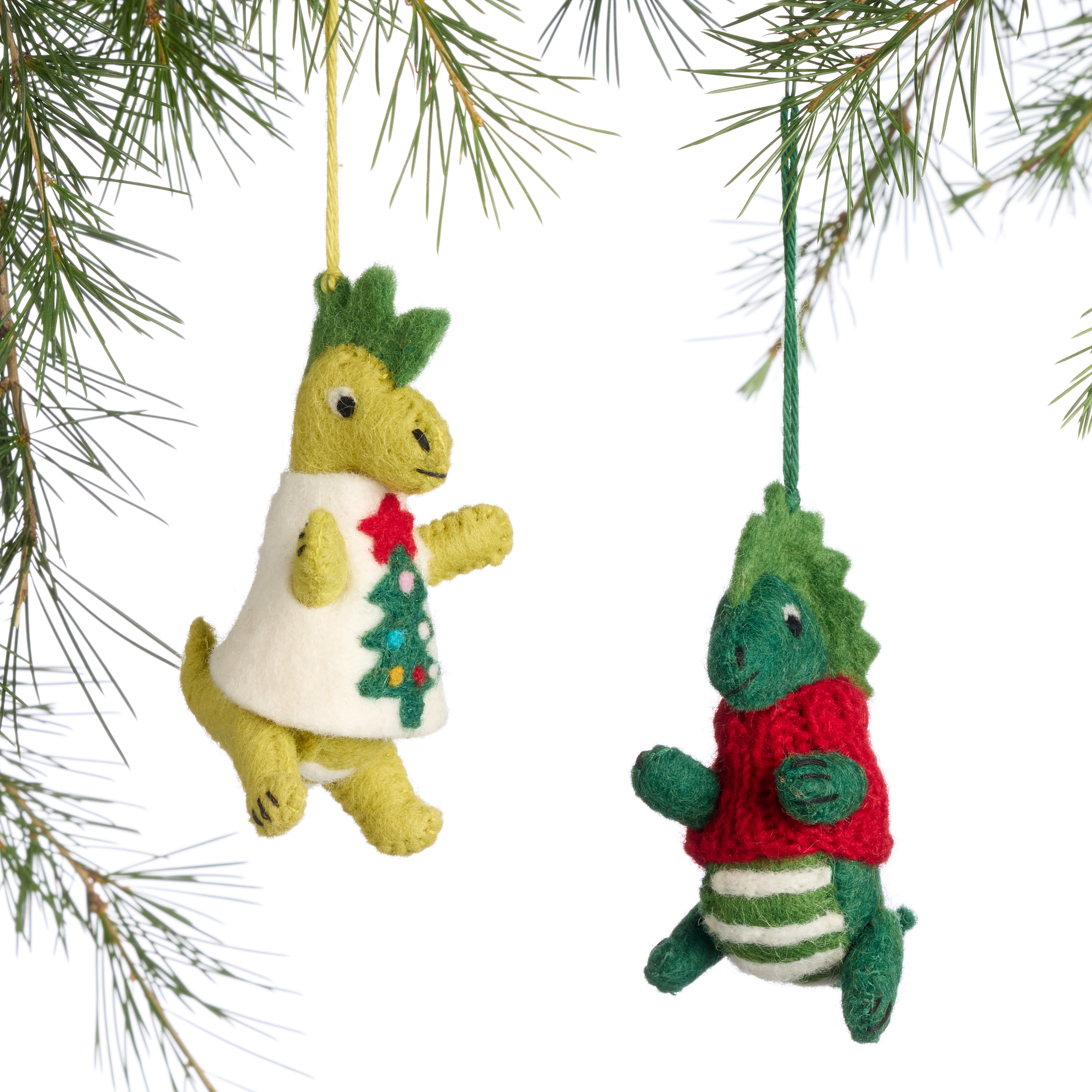 Wool Dinosaur with Sweater Ornaments Set of 2 | World Market