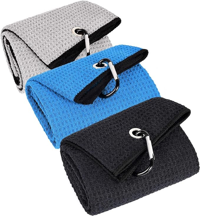 LUSTEMBER 3 Pack Large Golf Towels, 16" x 24" Tri-Fold Portable Microfiber Fabric Waffle Pattern ... | Amazon (US)