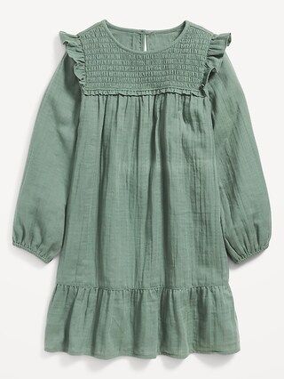 Long-Sleeve Ruffle-Trim Smocked Swing Dress for Girls | Old Navy (US)